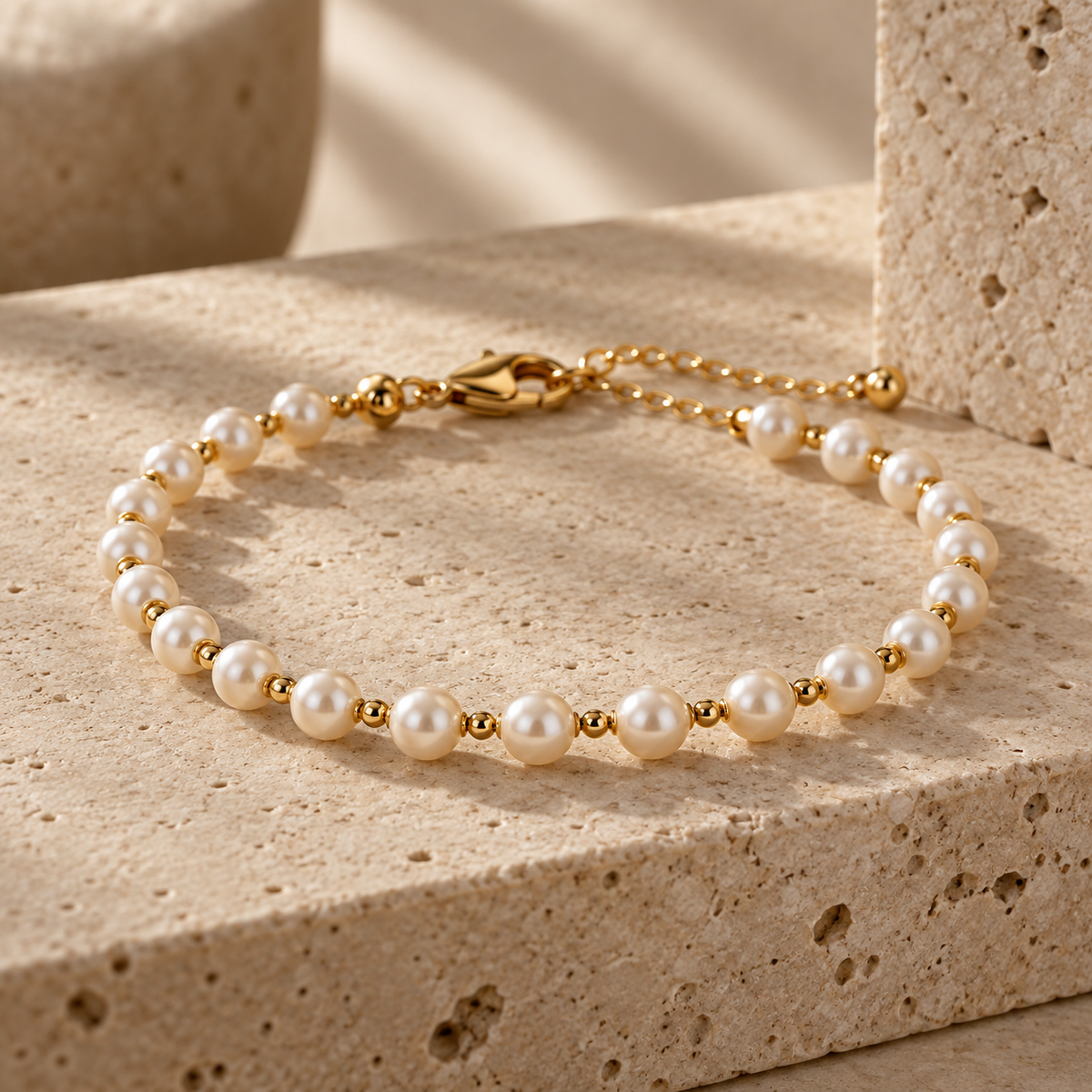 Élan Pearl Tennis Bracelet on pale stone