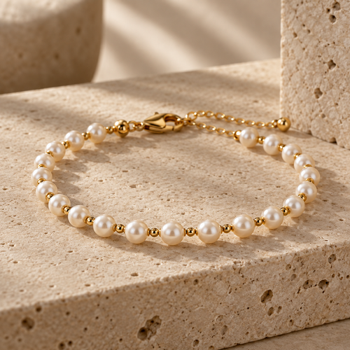 Élan Pearl Tennis Bracelet on pale stone