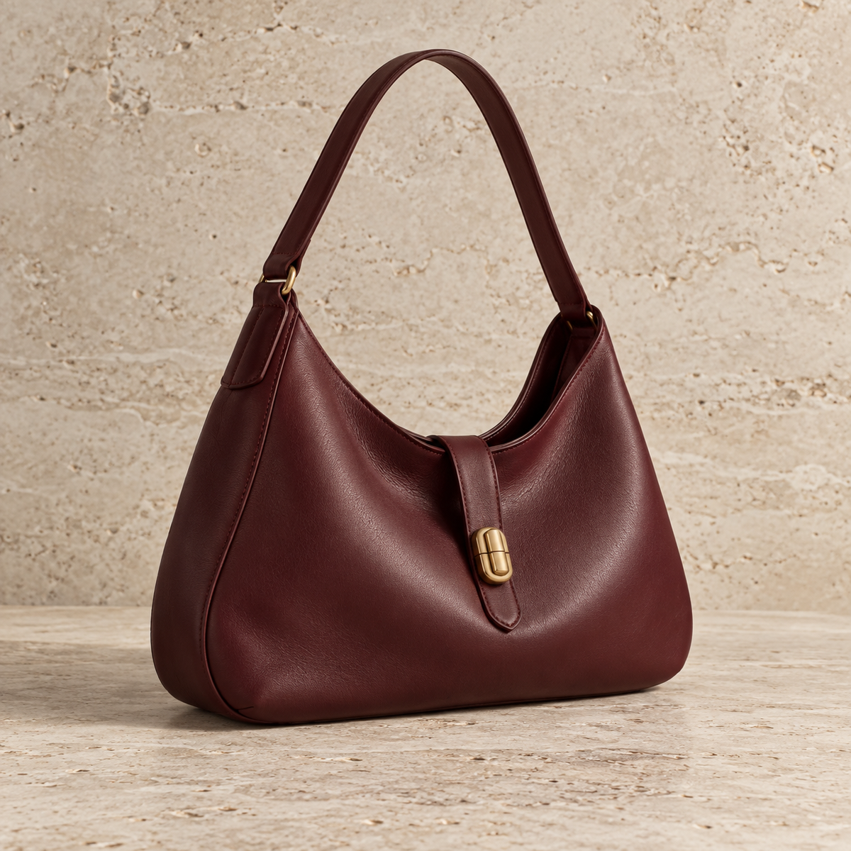 Rivoli Soft Shoulder Bag in deep oxblood