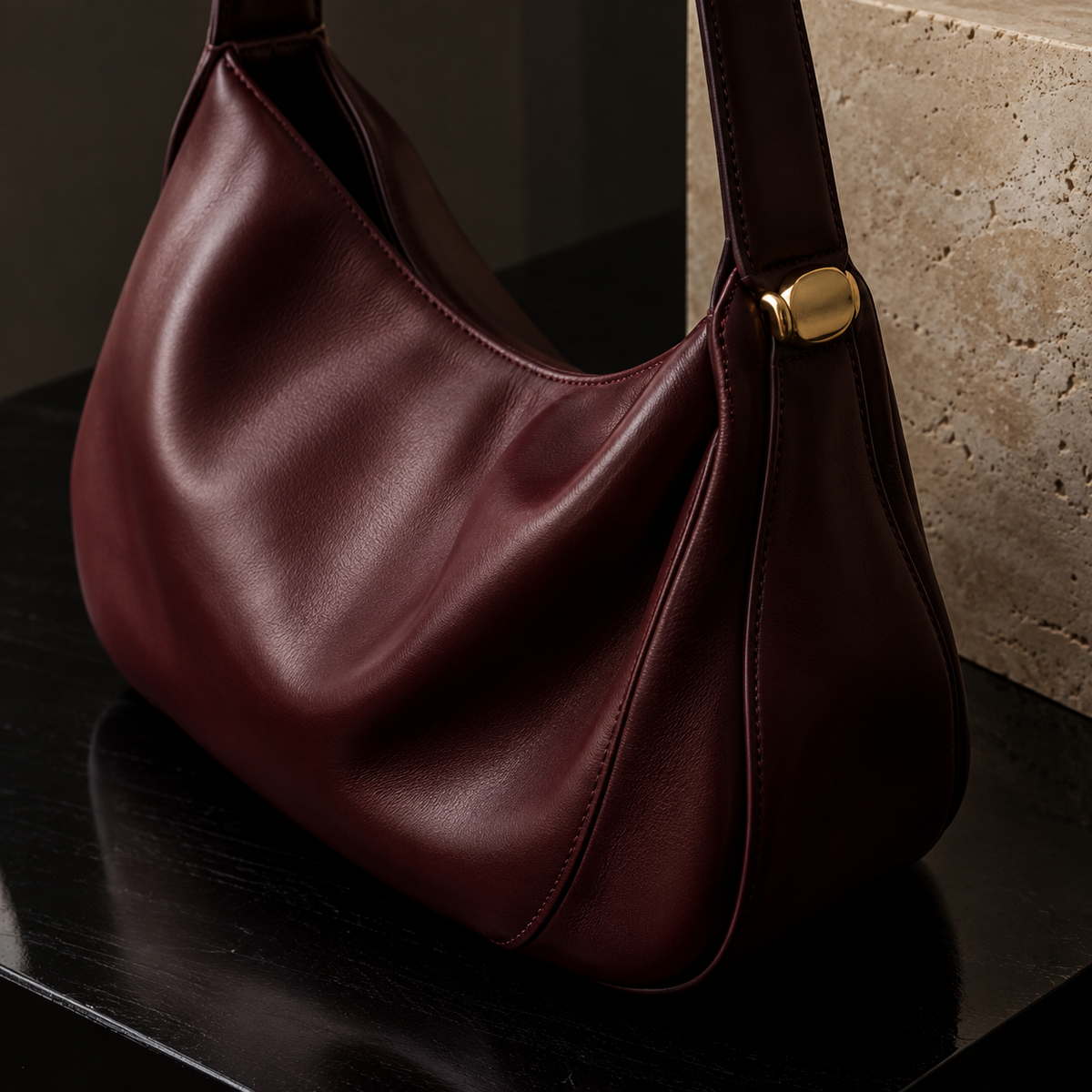 Rivoli Soft Shoulder Bag leather and clasp detail