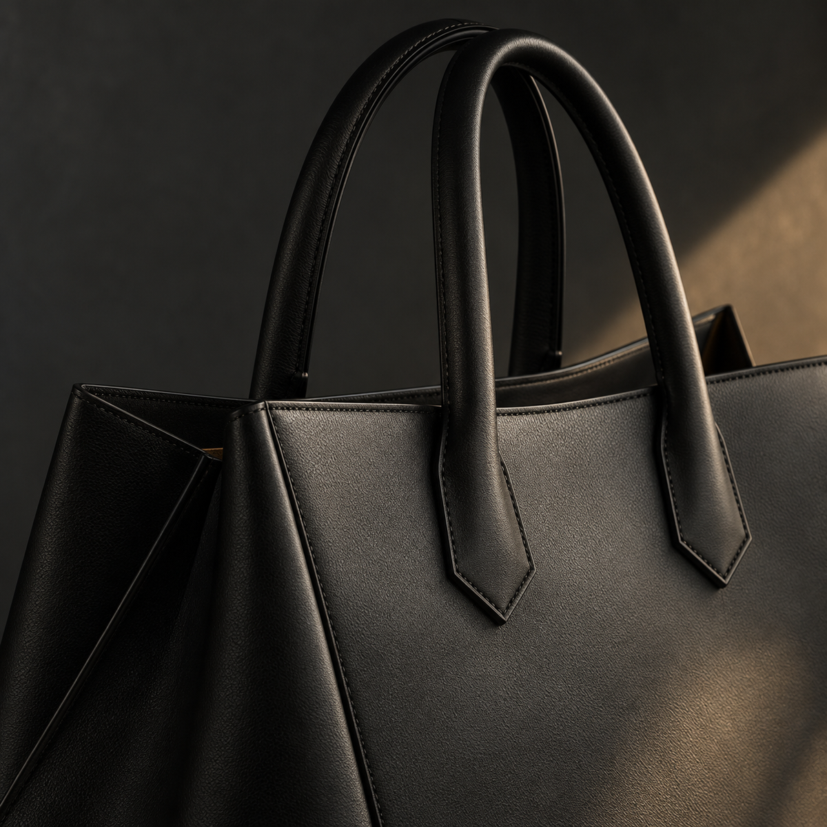 Sable Structured Tote handle and leather detail