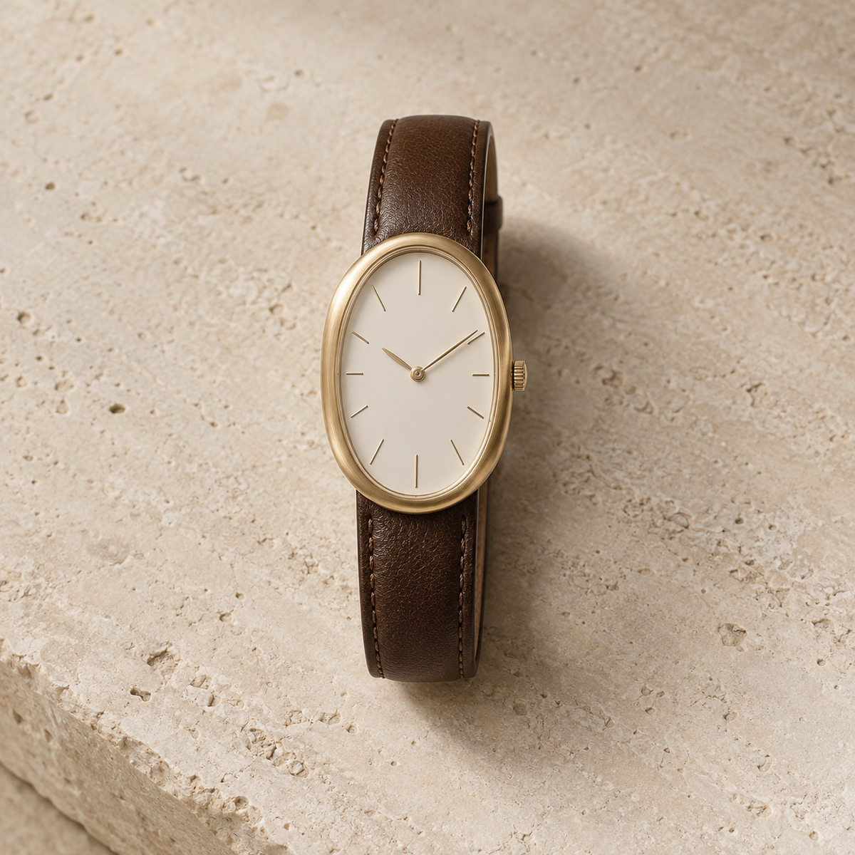 Solenne Oval Watch with espresso leather strap