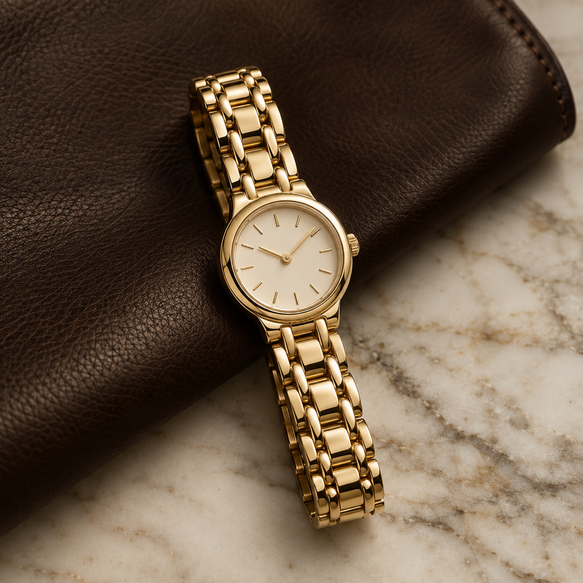 Vesper Bracelet Watch on leather and marble