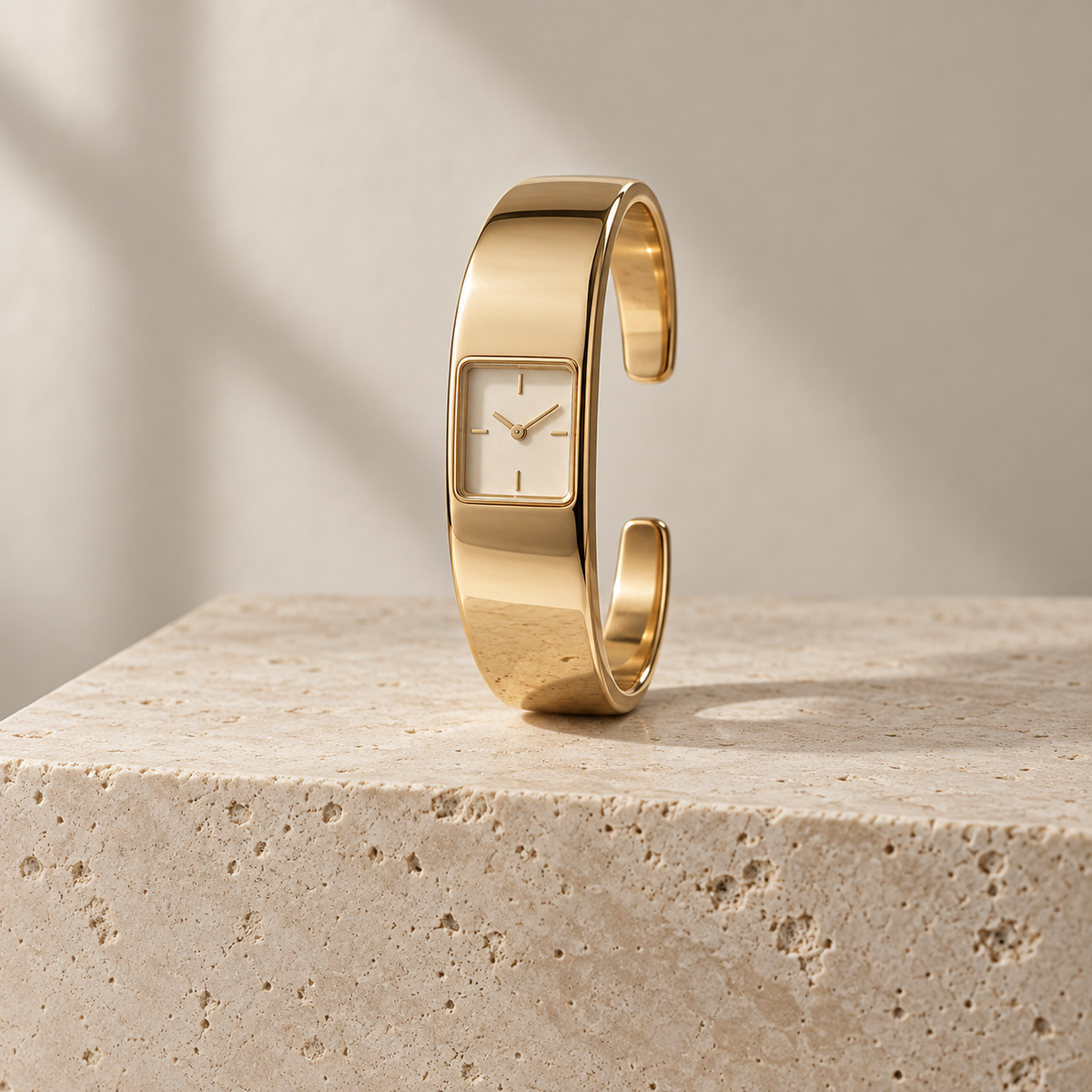 Vesper Cuff Watch on travertine plinth